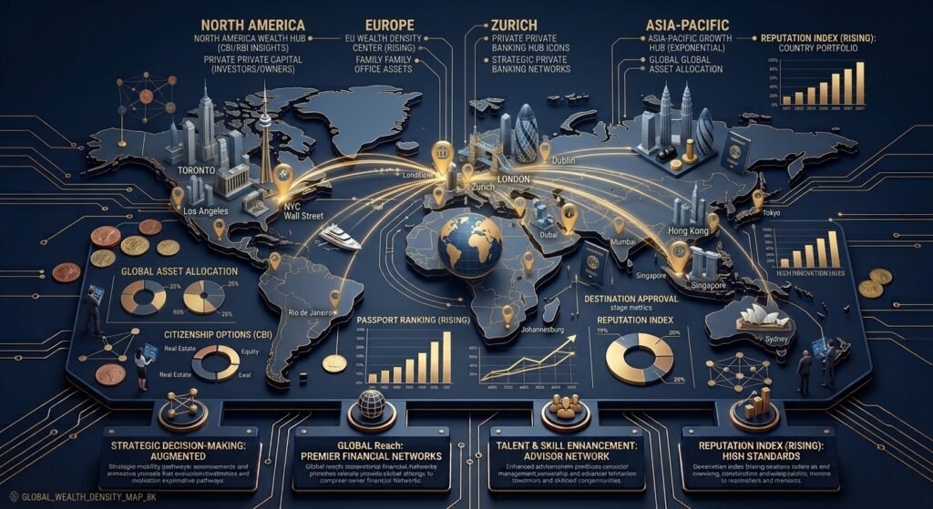 Map of top global millionaire density nations